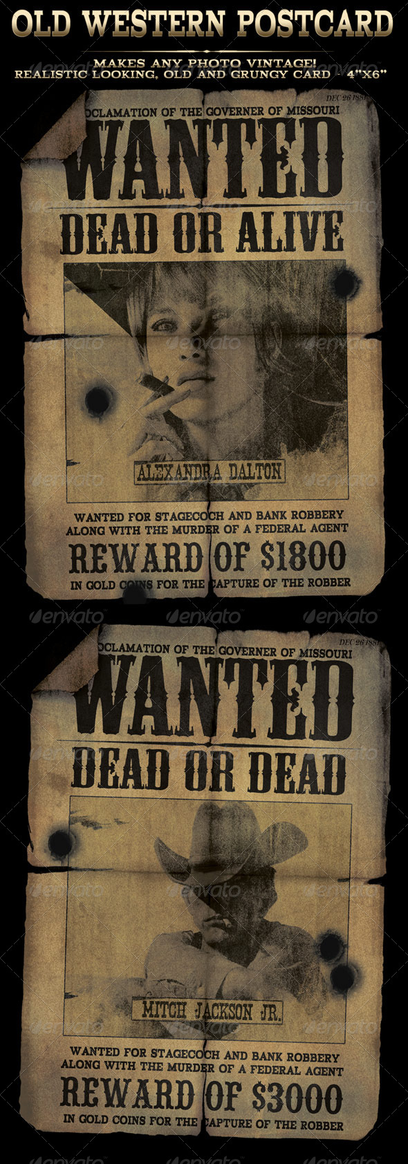 Easy to use Old Western "Wanted" Postcard in 4x6 - Print Templates