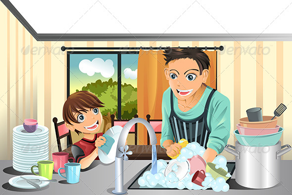 GraphicRiver Father and Son Washing Dishes 5761907 GraphicRiver Father and Son Washing Dishes 5761907