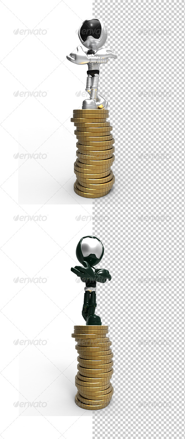 GraphicRiver Silver 3D Character Standing On Money Coins 5788295 GraphicRiver Silver 3D Character Standing On Money Coins 5788295