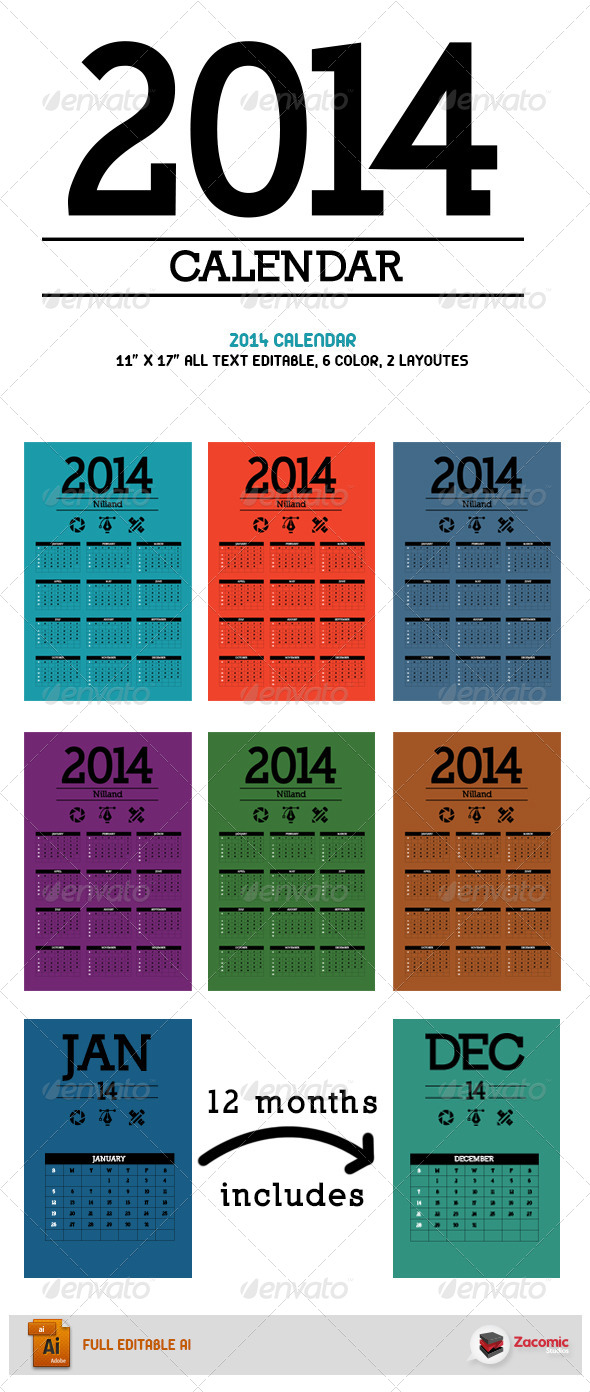 GraphicRiver 2014 Calendar 6 Colors 2 Layoutes 5728626 GraphicRiver 2014 Calendar 6 Colors 2 Layoutes 5728626