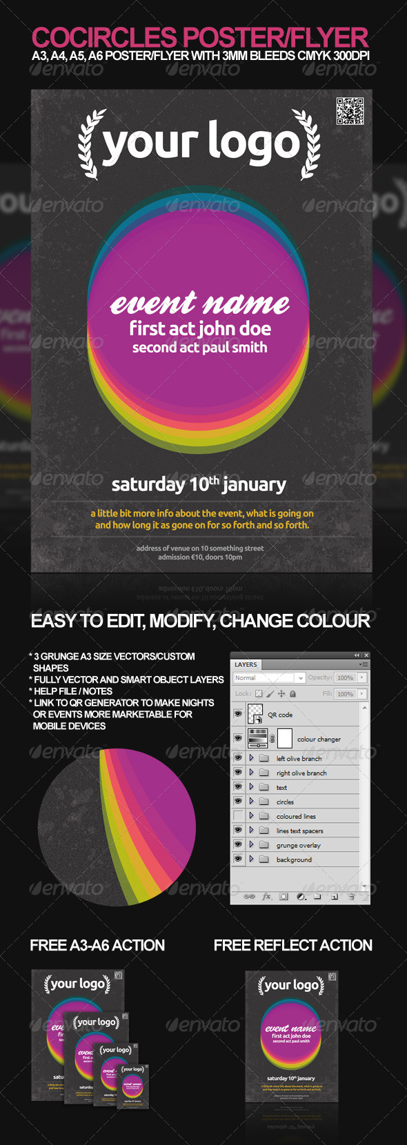 Cocircle A3, A4, A5 and A6 Poster / Flyer - Clubs & Parties Events