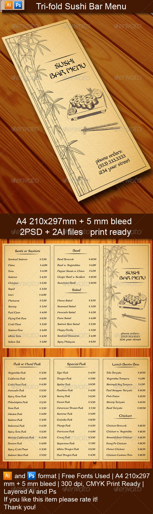 GraphicRiver Tri-fold Sushi Bar Menu Template 5837285 GraphicRiver Tri-fold Sushi Bar Menu Template 5837285