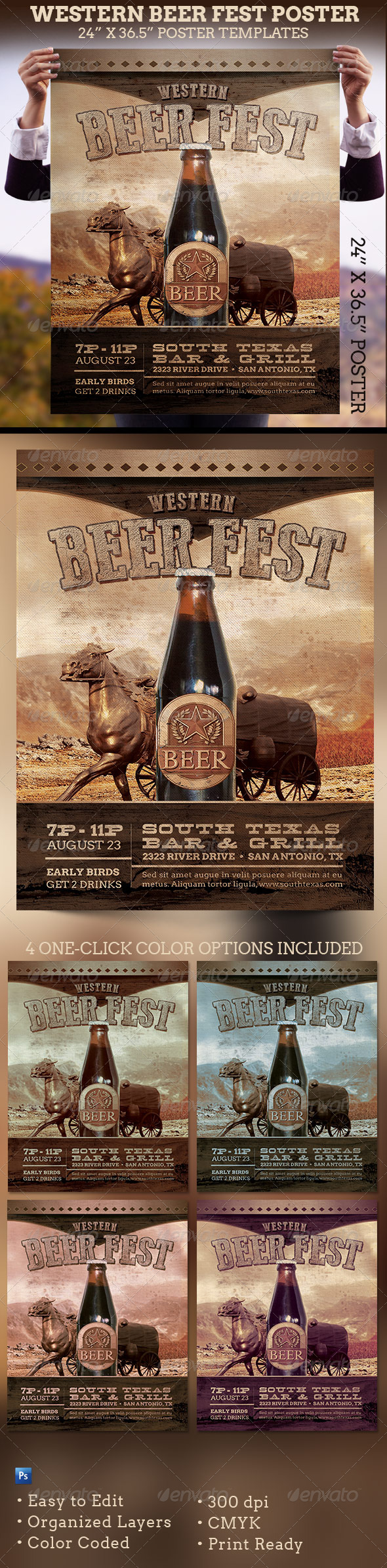 Western Beer Fest Poster Template - Signage Print Templates