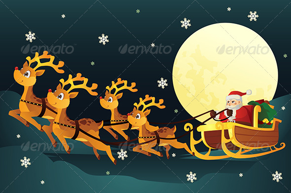 GraphicRiver Santa Riding Sleigh with Reindeers 5841907 GraphicRiver Santa Riding Sleigh with Reindeers 5841907