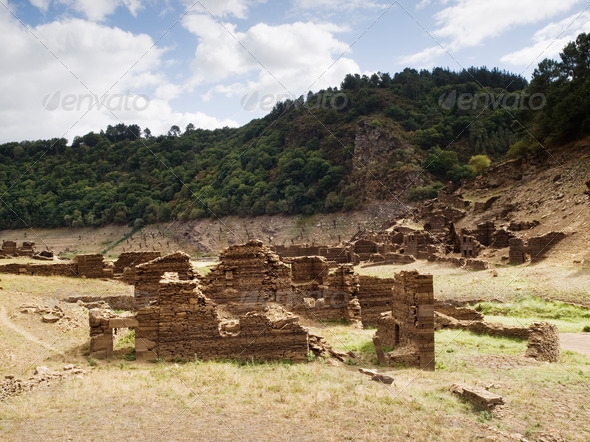 Ruins of a village in the reservoir Belesar, Lugo, Galicia, SpaiN