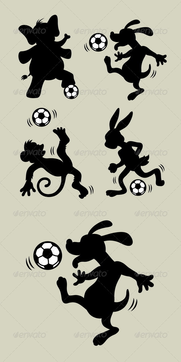 Animal Playing Soccer Silhouettes - Sports/Activity Conceptual