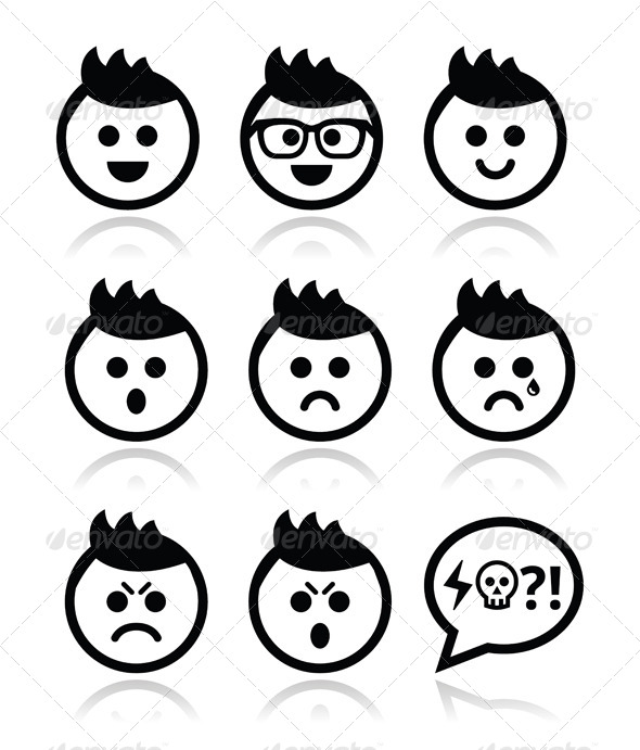 GraphicRiver Man or Boy with Spiky Hair Faces Icons Set 5869643 GraphicRiver Man or Boy with Spiky Hair Faces Icons Set 5869643