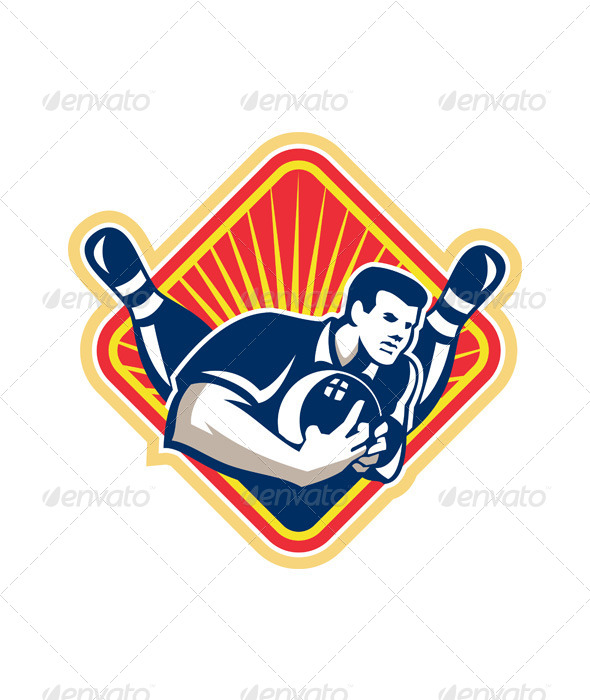 GraphicRiver Bowler Pose Bowling Ball Pins Retro 5875856 GraphicRiver Bowler Pose Bowling Ball Pins Retro 5875856