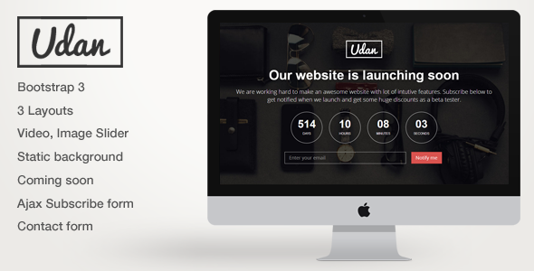 Udan - Responsive Coming Soon page Template - Under Construction Specialty Pages