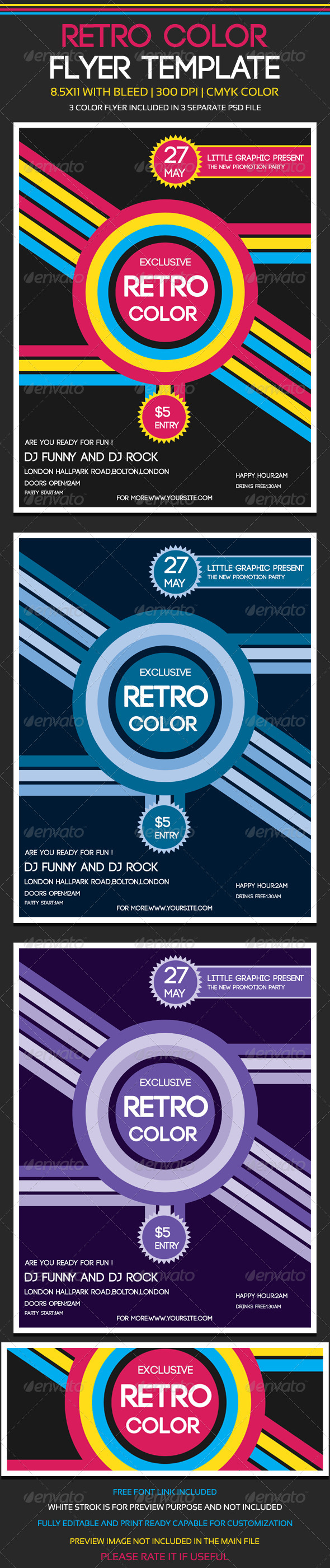 Retro Color Flyer Template - Clubs & Parties Events