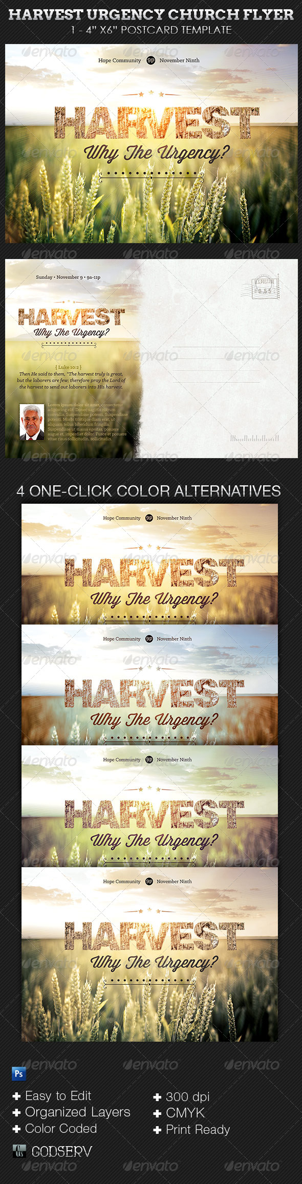Harvest Urgency Church Flyer and Postcard Template - Church Flyers