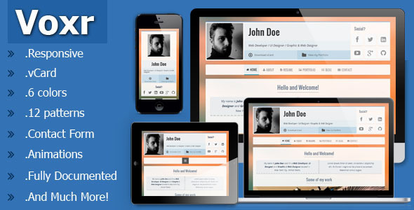 Voxr - Responsive vCard Personal Template - Virtual Business Card Personal