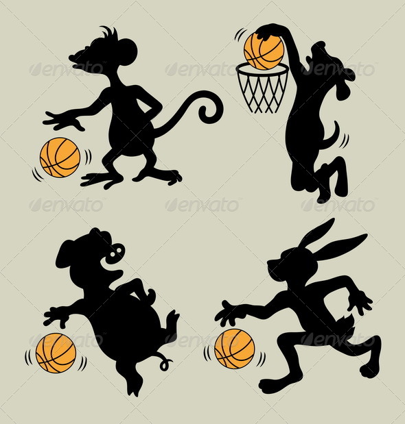 Animal Playing Basketball Silhouettes - Sports/Activity Conceptual