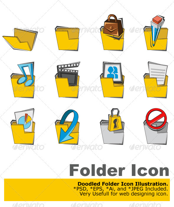 Doodled Folder Icon Collection Set - Computers Technology