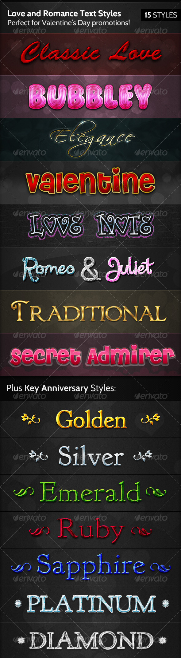 Love and Romance Text Styles - Text Effects Styles