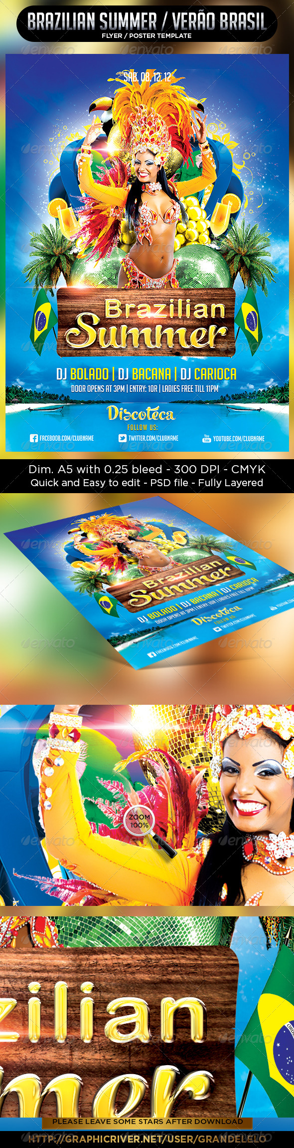 Brazilian Summer Flyer Template - Clubs & Parties Events
