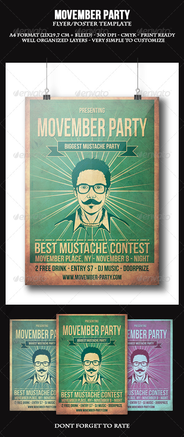 Movember Party Flyer Template - Clubs & Parties Events