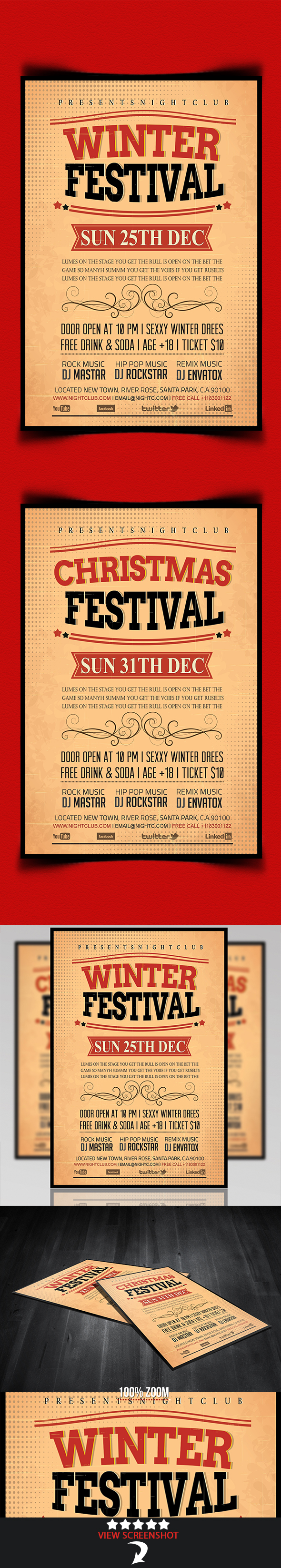 Vintage Winter & Christmas Festival Flyer (Clubs & Parties)
