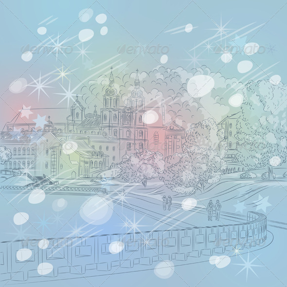 GraphicRiver Vector Winter Christmas Sketch of a Old Town 5988730 GraphicRiver Vector Winter Christmas Sketch of a Old Town 5988730