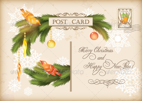 GraphicRiver Christmas Vintage Holiday Vector Postcard 6001286 GraphicRiver Christmas Vintage Holiday Vector Postcard 6001286