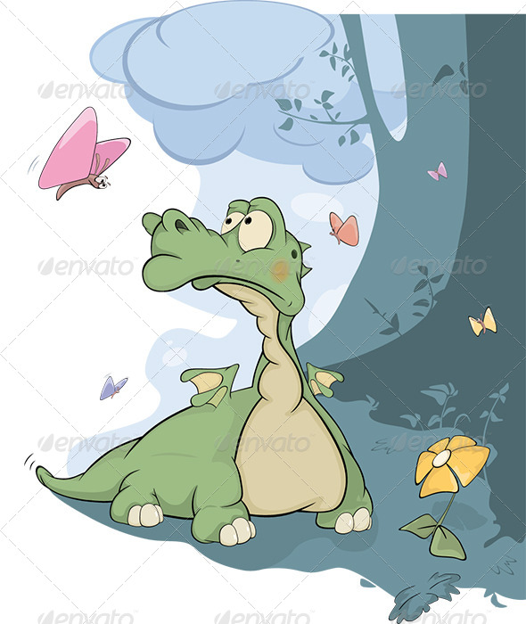 GraphicRiver Little Dragon and Butterflies Cartoon 6006402 GraphicRiver Little Dragon and Butterflies Cartoon 6006402