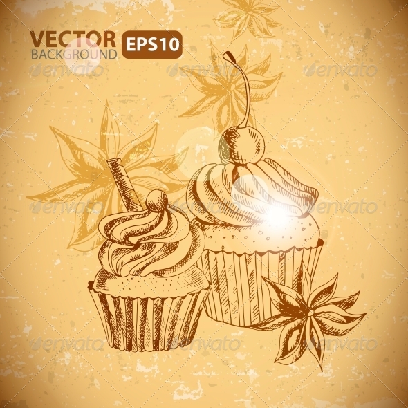 GraphicRiver Vintage Background with Cupcake and Cinnamon 6029263 GraphicRiver Vintage Background with Cupcake and Cinnamon 6029263