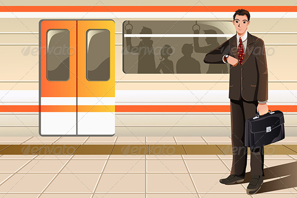 GraphicRiver Businessman Waiting for Subway 6035536 GraphicRiver Businessman Waiting for Subway 6035536