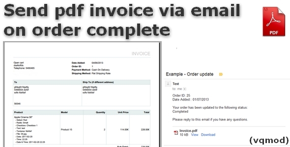 Send pdf invoice via email on order Complete