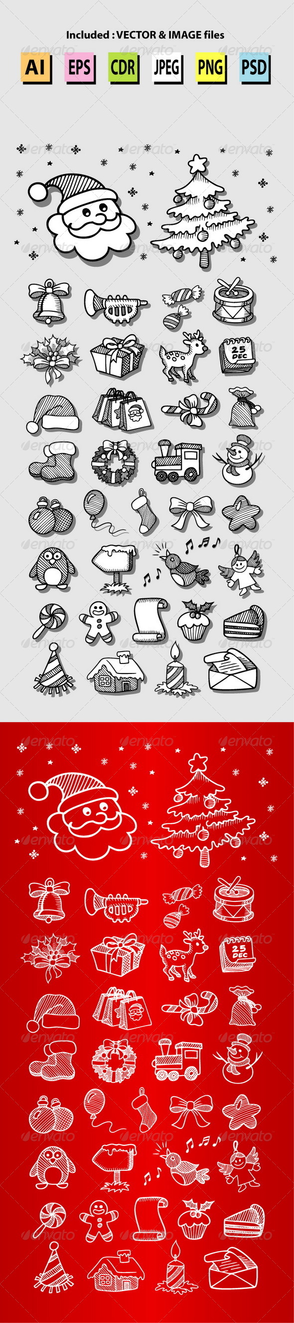 Set of Christmas Icon Sketches - Christmas Seasons/Holidays