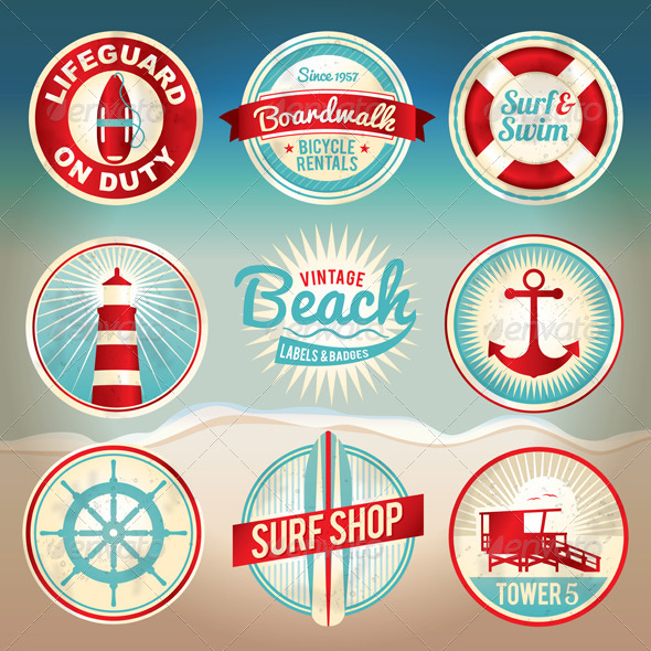GraphicRiver Vector Vintage Beach Labels and Badges 6061744 GraphicRiver Vector Vintage Beach Labels and Badges 6061744