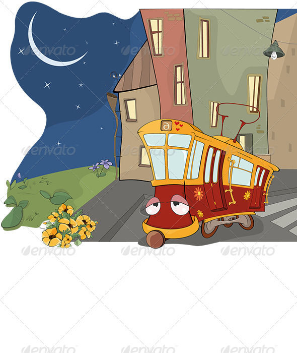 GraphicRiver Fairy Tale on a Tired Red Tram Cartoon 6067977 GraphicRiver Fairy Tale on a Tired Red Tram Cartoon 6067977