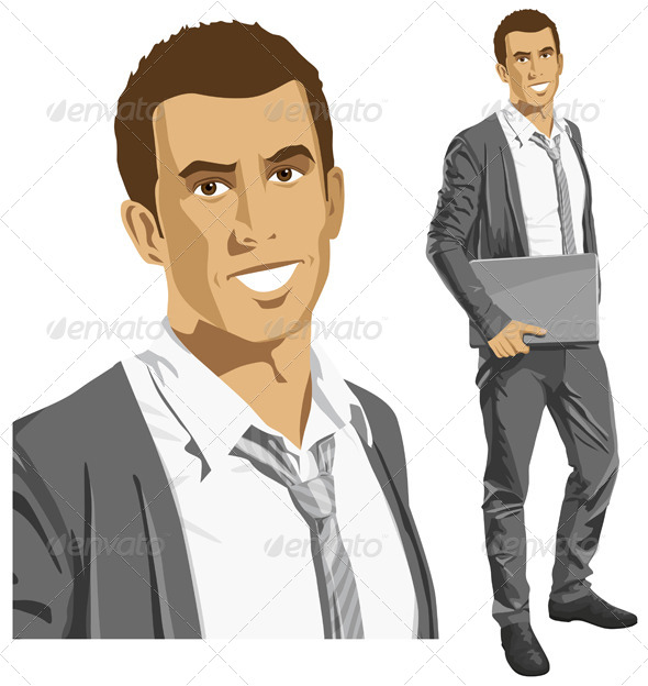 GraphicRiver Vector Businessman with Laptop 6102884 GraphicRiver Vector Businessman with Laptop 6102884