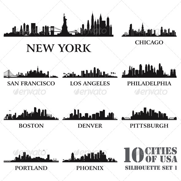 GraphicRiver Silhouette City Set of USA #1 6107154 GraphicRiver Silhouette City Set of USA #1 6107154
