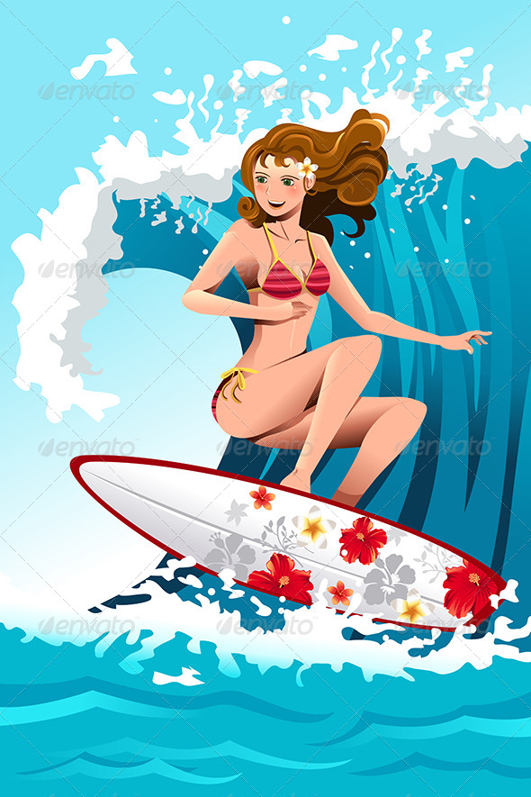 GraphicRiver Surfing Girl 6114269 GraphicRiver Surfing Girl 6114269