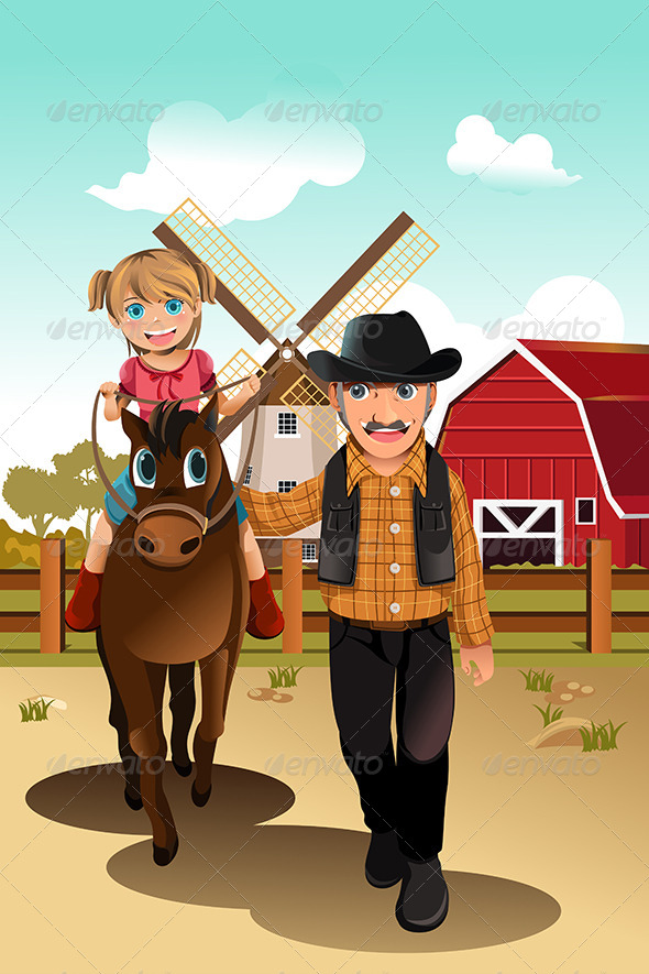 GraphicRiver Girl Riding Horse with Grandfather 6115475 GraphicRiver Girl Riding Horse with Grandfather 6115475
