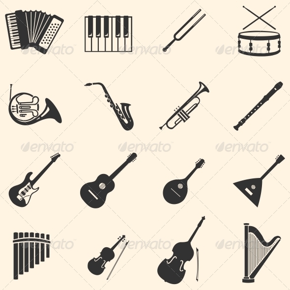 GraphicRiver Vector Set of 16 Musical Instruments Icons 6115935 GraphicRiver Vector Set of 16 Musical Instruments Icons 6115935