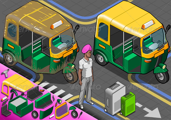 GraphicRiver Isometric Indian Rickshaw in Front View 6116893 GraphicRiver Isometric Indian Rickshaw in Front View 6116893