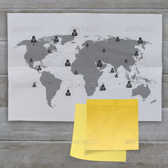 sticky note social network icon on crumpled paper background as