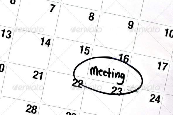 Word Meeting Written and Circled on Calendar