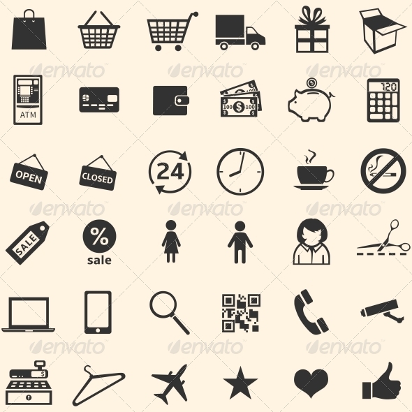 GraphicRiver Vector Set of 36 Shopping Icons 6131487 GraphicRiver Vector Set of 36 Shopping Icons 6131487