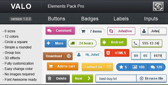 VALO Buttons, Badges, Labels, Inputs Pack PRO - CodeCanyon Item for Sale