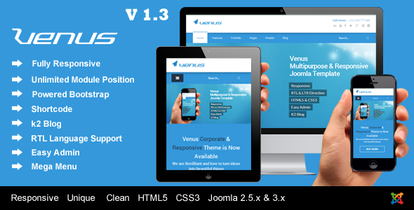 Venus - Responsive Multi-Purpose Joomla Template