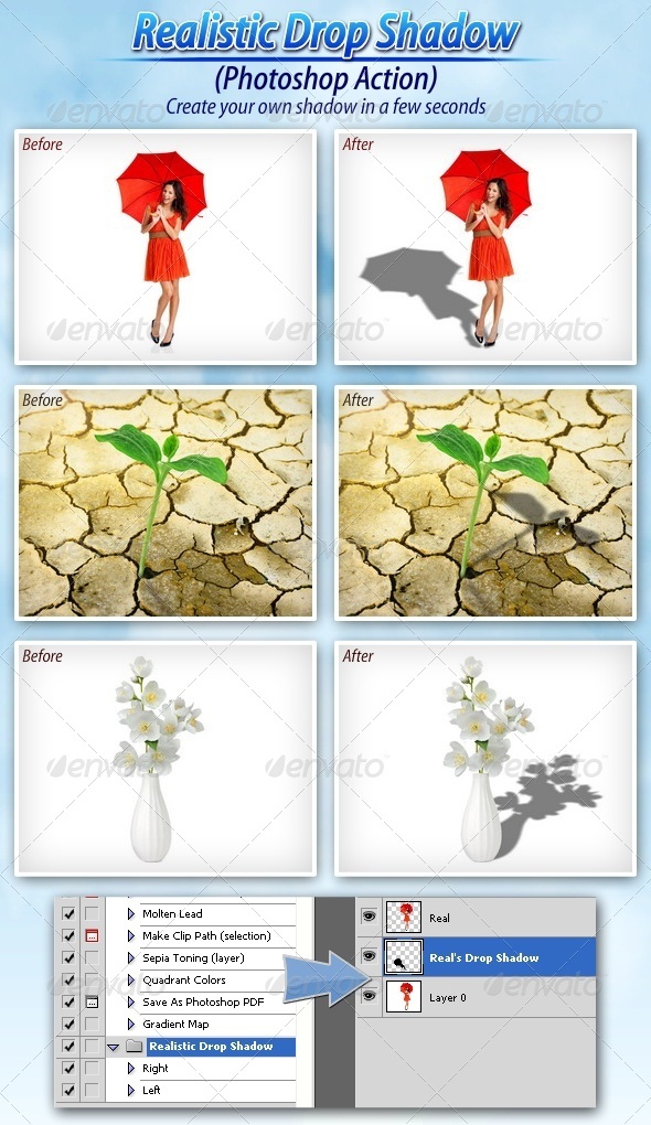 Realistic Drop Shadow (Photoshop Action) - Photo Effects Actions