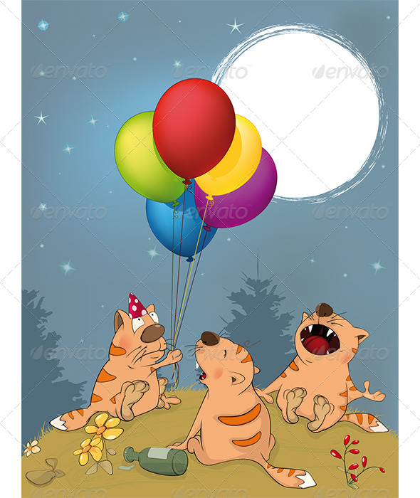 GraphicRiver Cats Celebrates Birthday Cartoon 6204622 GraphicRiver Cats Celebrates Birthday Cartoon 6204622