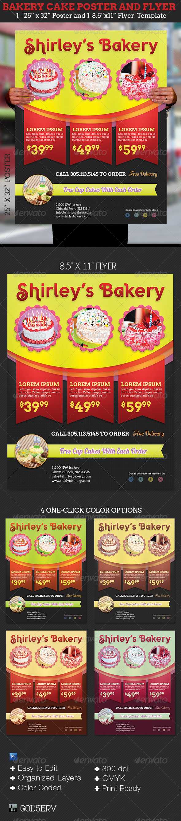 Bakery Cake Flyer and Poster Template (Commerce)