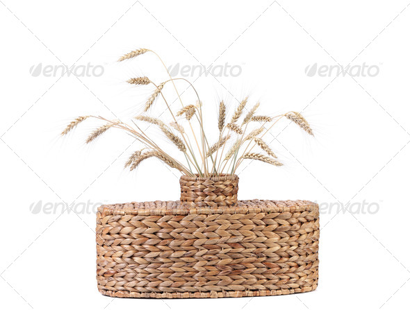 Wicker vase with wheat ears. (Misc) Photo Download