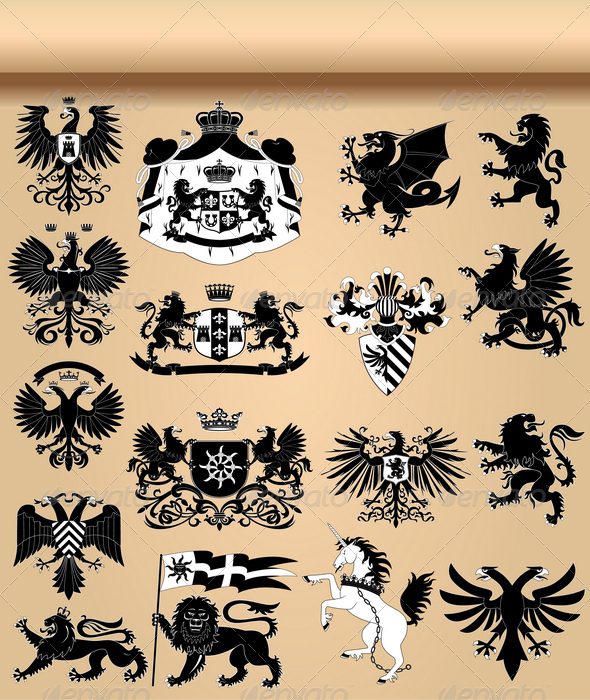 GraphicRiver Coat of arms and heraldic animals set 644142 GraphicRiver Coat of arms and heraldic animals set 644142