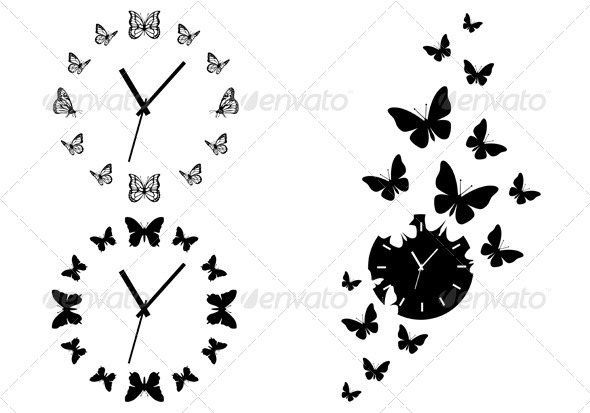 GraphicRiver Time Flies Butterfly Clocks Vector Set 6244450 GraphicRiver Time Flies Butterfly Clocks Vector Set 6244450