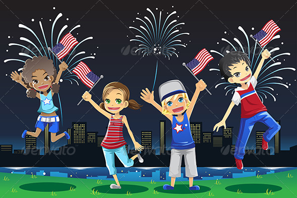 GraphicRiver Kids Celebrating Fourth of July 6248885 GraphicRiver Kids Celebrating Fourth of July 6248885