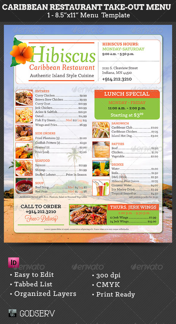 GraphicRiver Caribbean Restaurant Take-Out Menu Template 6255362 GraphicRiver Caribbean Restaurant Take-Out Menu Template 6255362
